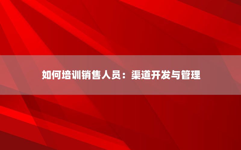 如何培训销售人员：渠道开发与管理