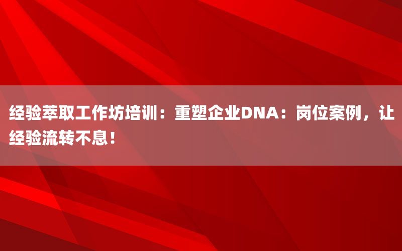 经验萃取工作坊培训：重塑企业DNA：岗位