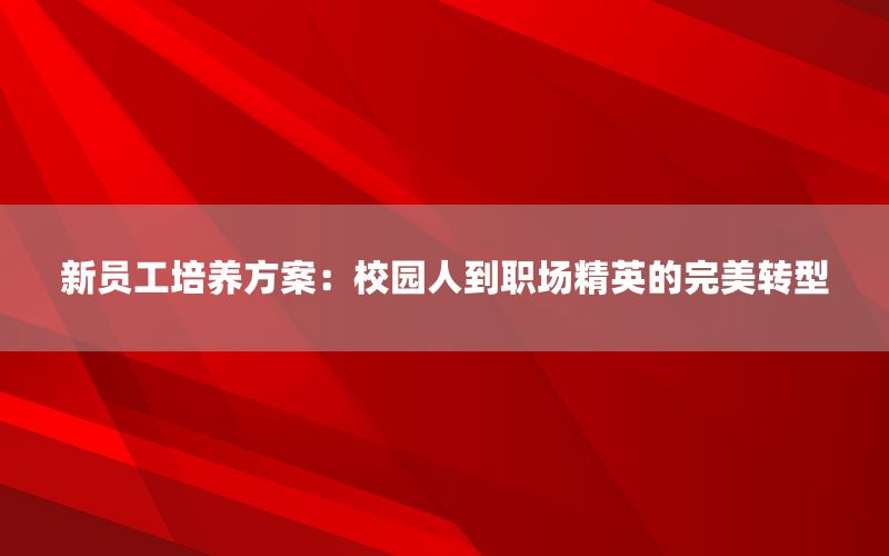 新员工培养方案：校园人到职场精英的完