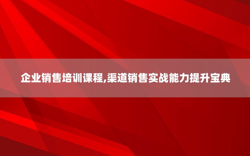 企业销售培训课程,渠道销售实战能力提升宝