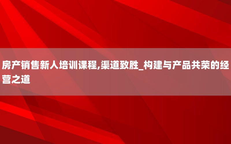 房产销售新人培训课程,渠道致胜_构建