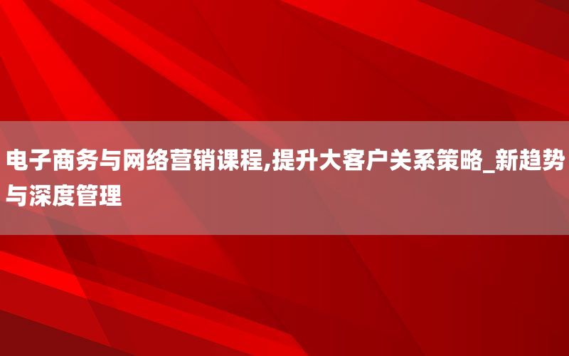 电子商务与网络营销课程,提升大客户关