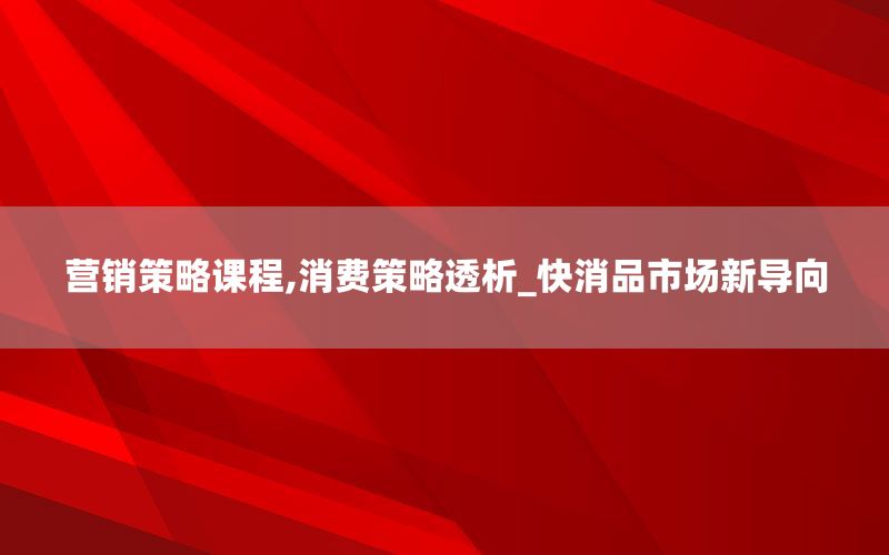 营销策略课程,消费策略透析_快消品市