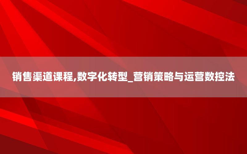 销售渠道课程,数字化转型_营销策略与