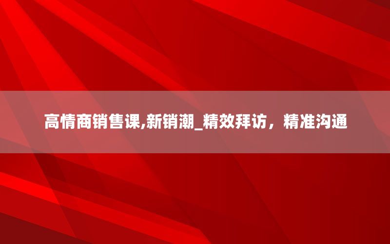 高情商销售课,新销潮_精效拜访，精准