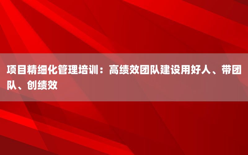 项目精细化管理培训：高绩效团队建设用