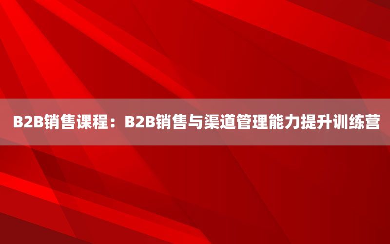 B2B销售课程：B2B销售与渠道管理