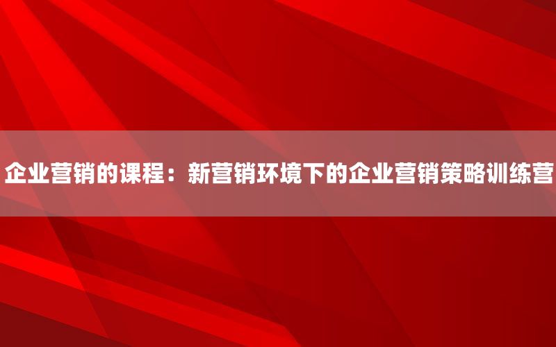 企业营销的课程：新营销环境下的企业营