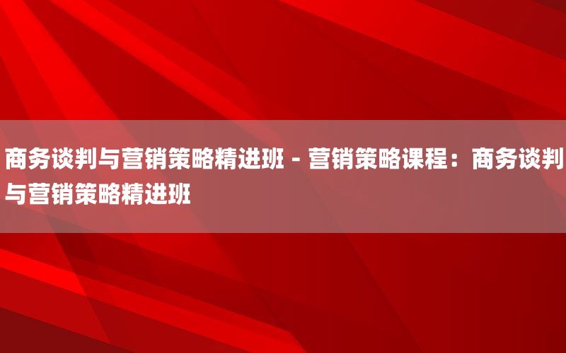 商务谈判与营销策略精进班 - 营销策