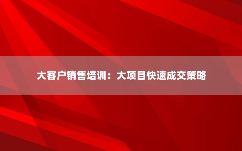 大客户销售培训：大项目快速成交策略