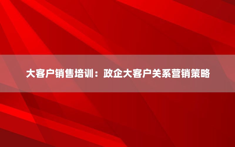 大客户销售培训：政企大客户关系营销策略